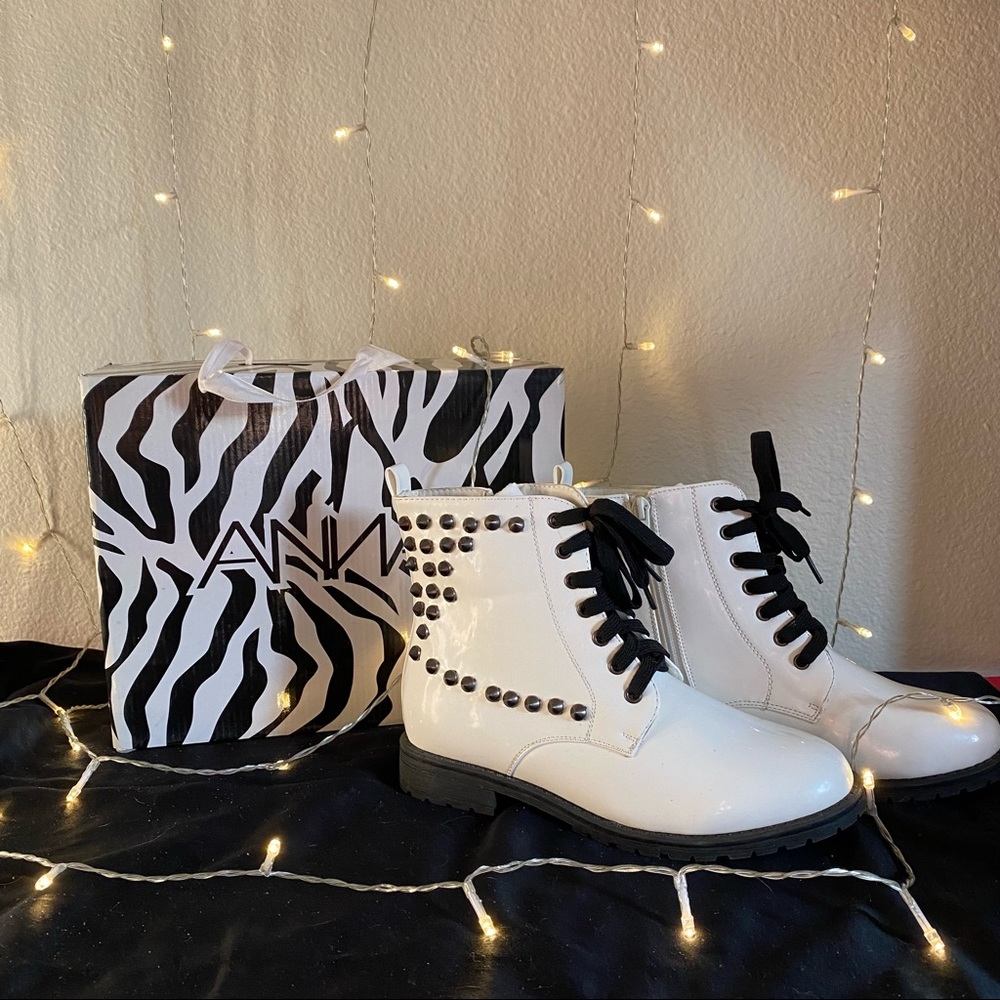 Women’s white studded combat boot